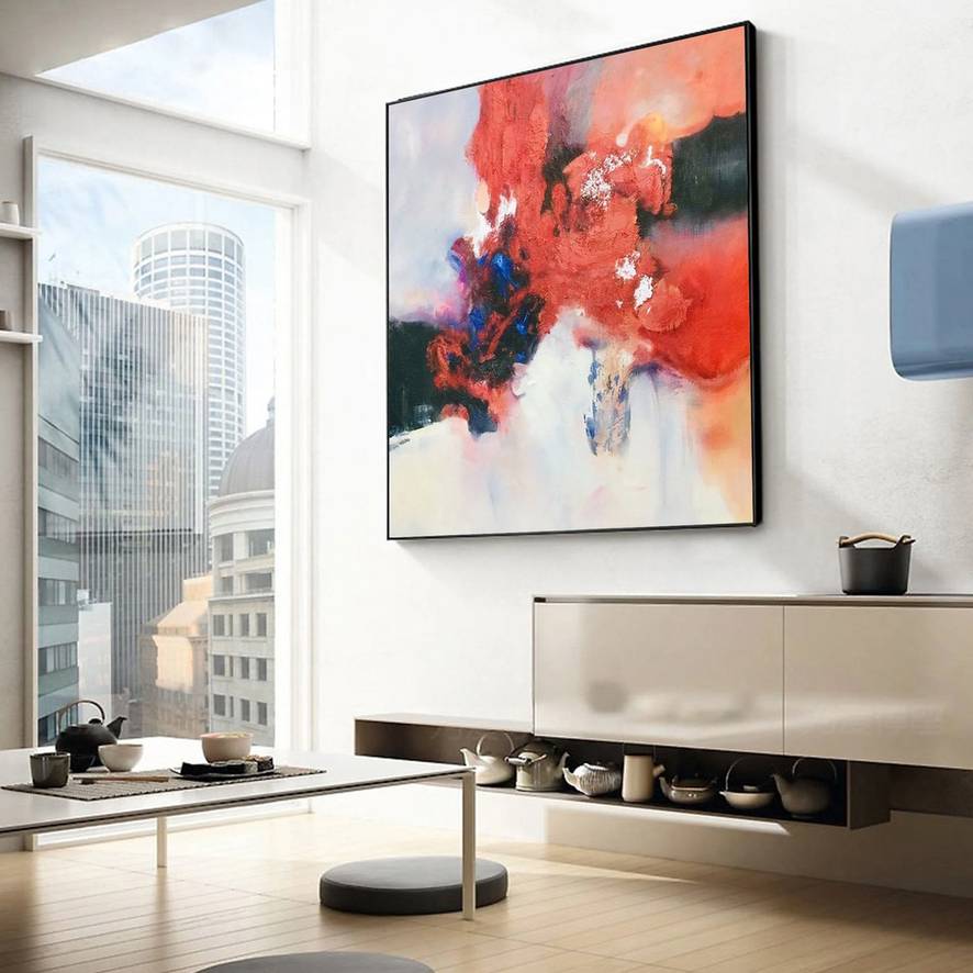 Red Original Dining Beige Contemporary Abstract Canvas Wall Art AWA8T